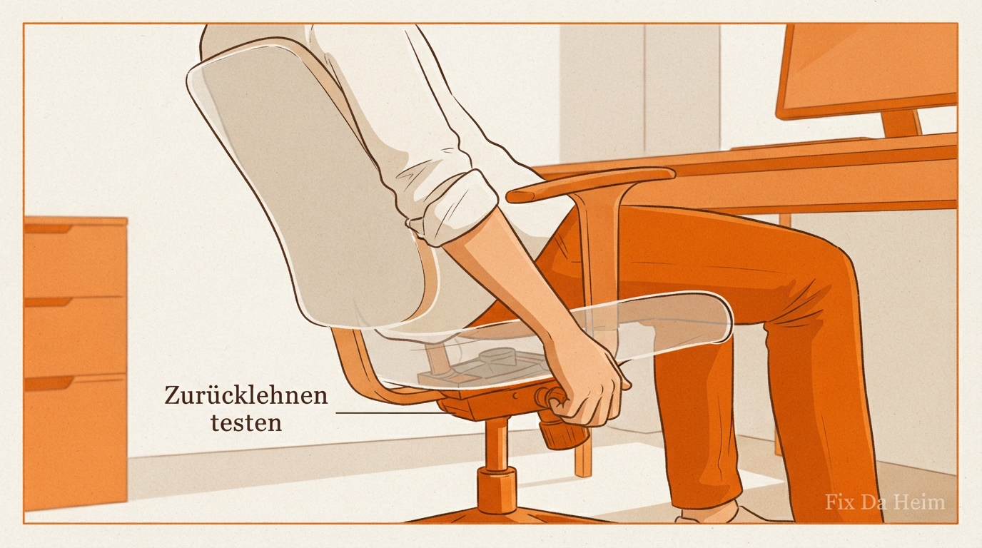 Bürostuhl quietscht: Ursache finden & in 10 Min. beheben 4 Person lehnt sich testweise in einem Bürostuhl zurück – Diagnose Zurücklehnen-Test