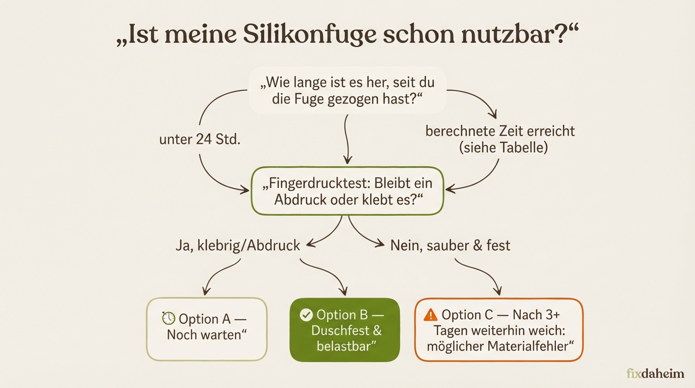 Entscheidungsbaum zur Prüfung, ob eine Silikonfuge bereits nutzbar ist
