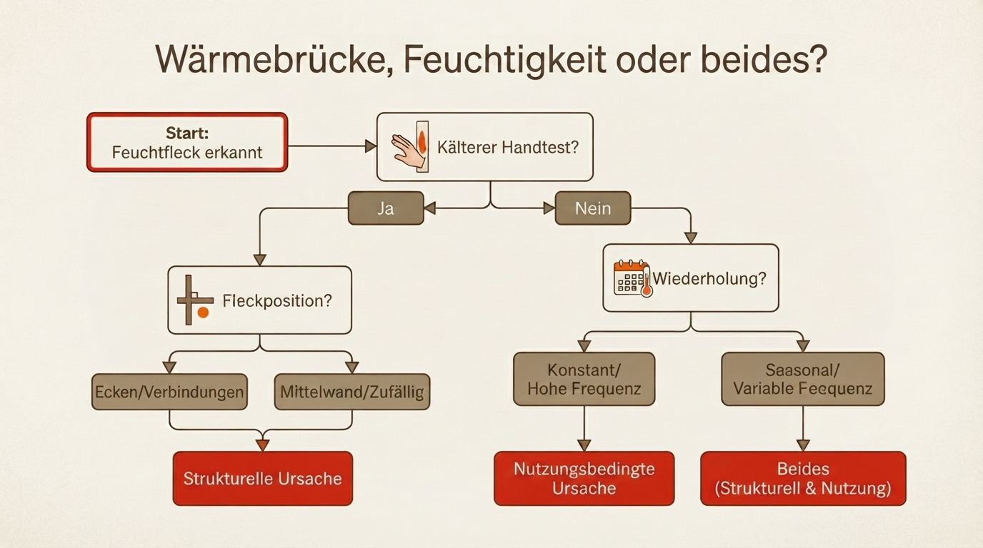 Entscheidungsbaum zur Ursachendiagnose bei Schimmel in der Zimmerecke
