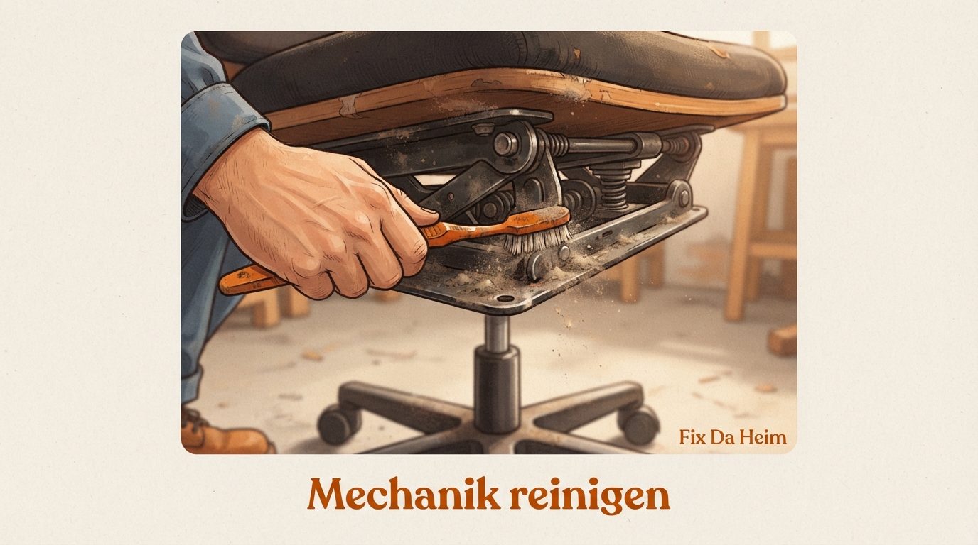 Bürostuhl quietscht: Ursache finden & in 10 Min. beheben 6 Wippmechanik wird mit einer Zahnbürste gereinigt – Reinigung der Wippmechanik