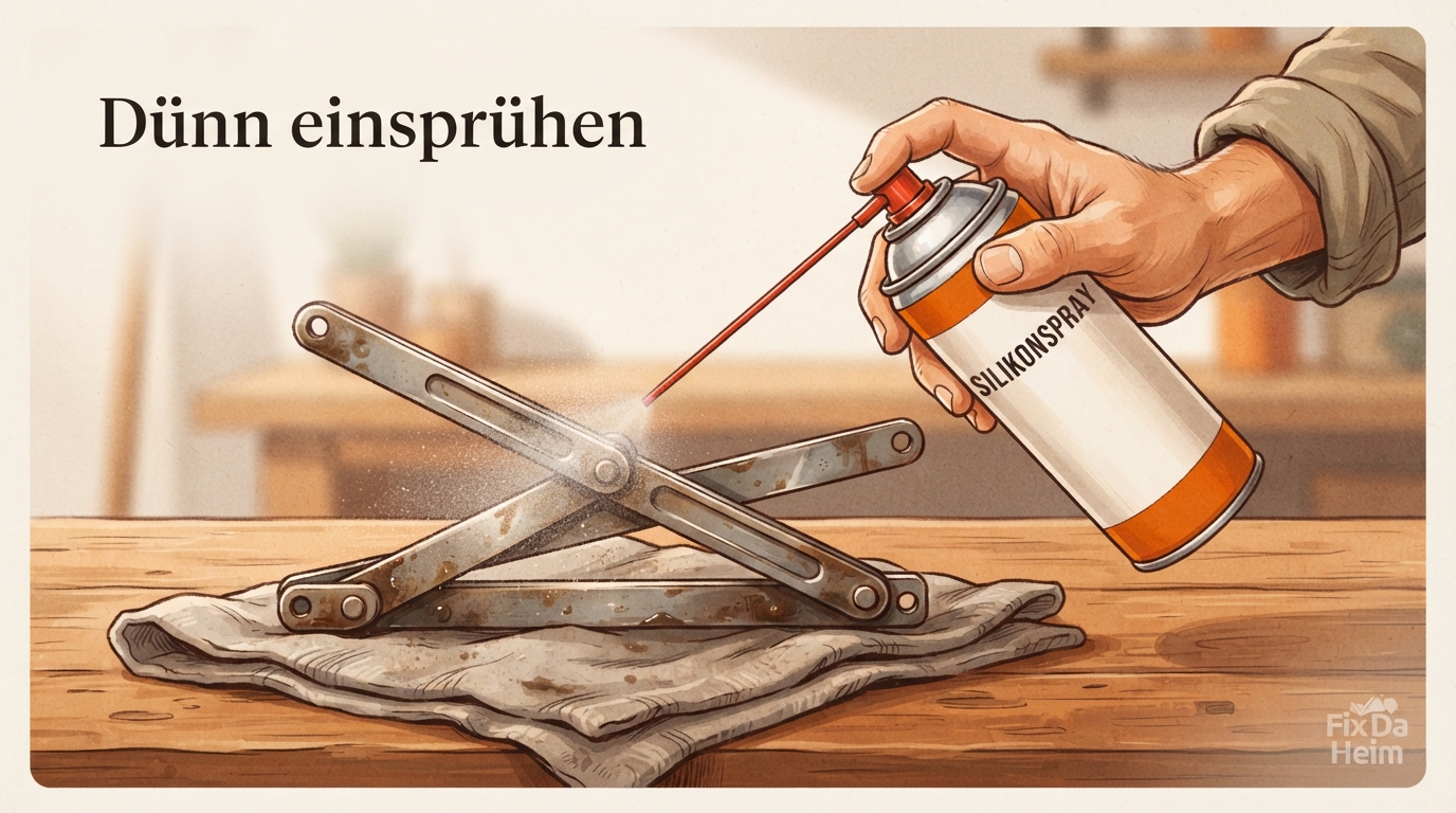Bürostuhl quietscht: Ursache finden & in 10 Min. beheben 7 Silikonspray wird dünn auf die Bürostuhl-Mechanik gesprüht – Silikonspray auftragen