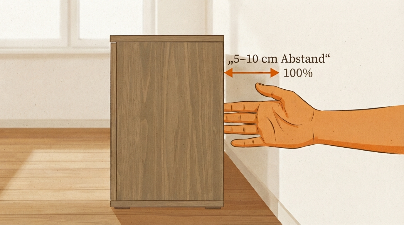 Möbelstück mit 5–10 cm Abstand zur Wand für bessere Luftzirkulation