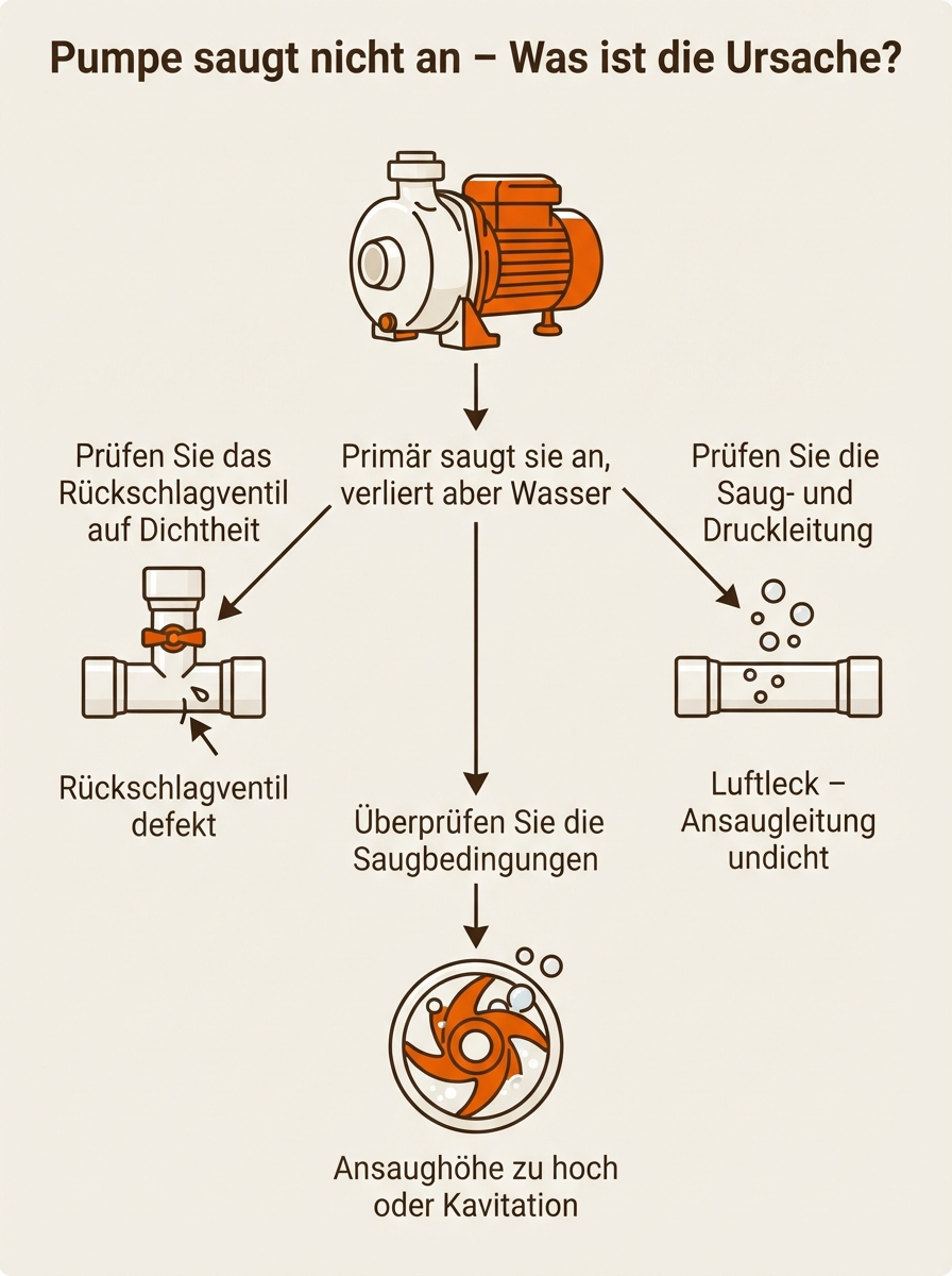 Diagnose-Diagramm zur Ursachensuche bei einer Gartenpumpe, die nicht ansaugt