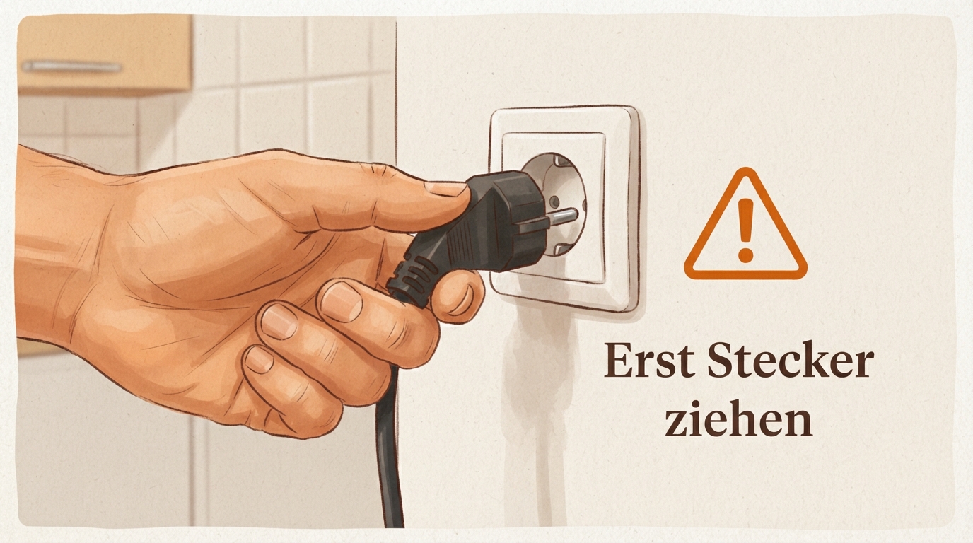 Warnsymbol Netzstecker ziehen vor Reparatur am Geschirrspüler