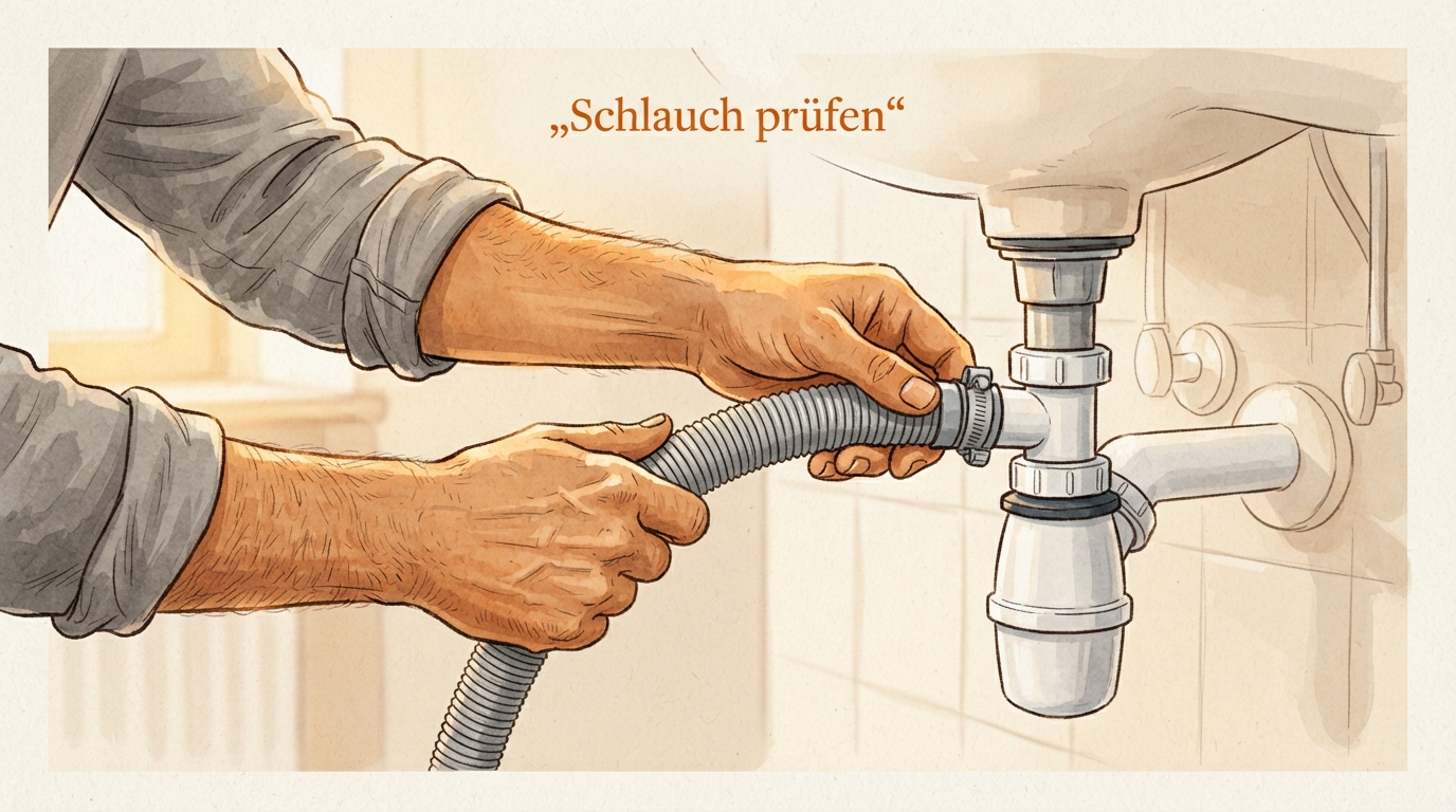 Kontrolle des Ablaufschlauch-Anschlusses am Siphon