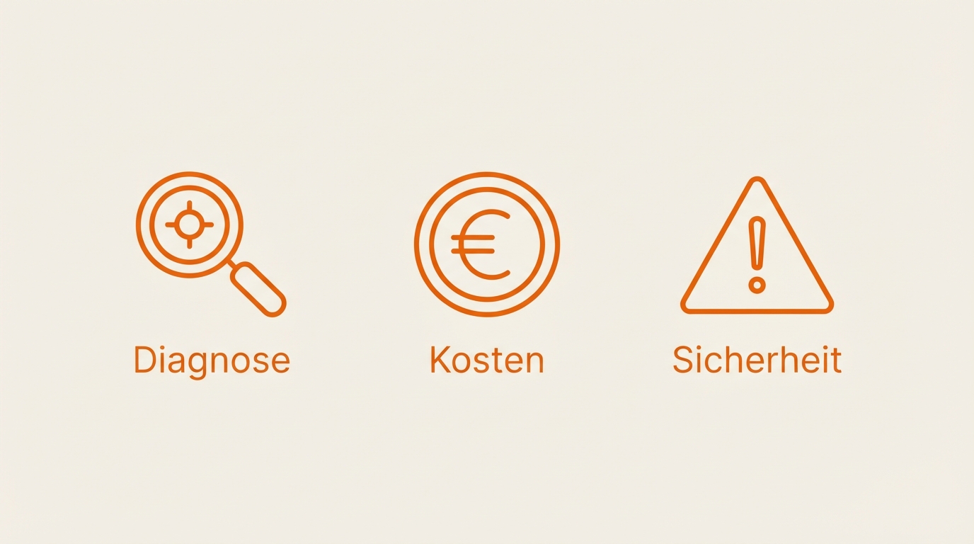 Icon-Übersicht Diagnose, Kosten, Sicherheit beim Geschirrspüler