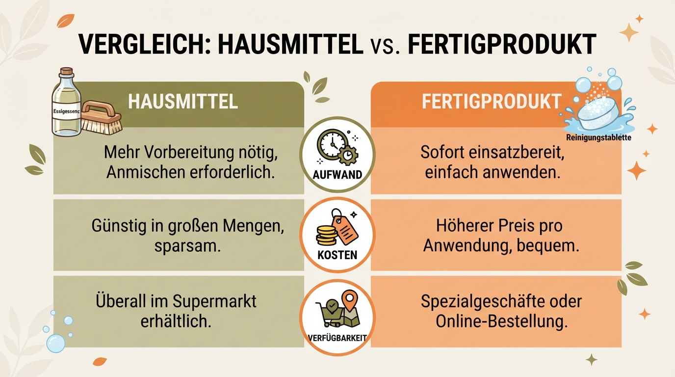 Vergleichsgrafik Hausmittel gegen fertiges Reinigungsprodukt