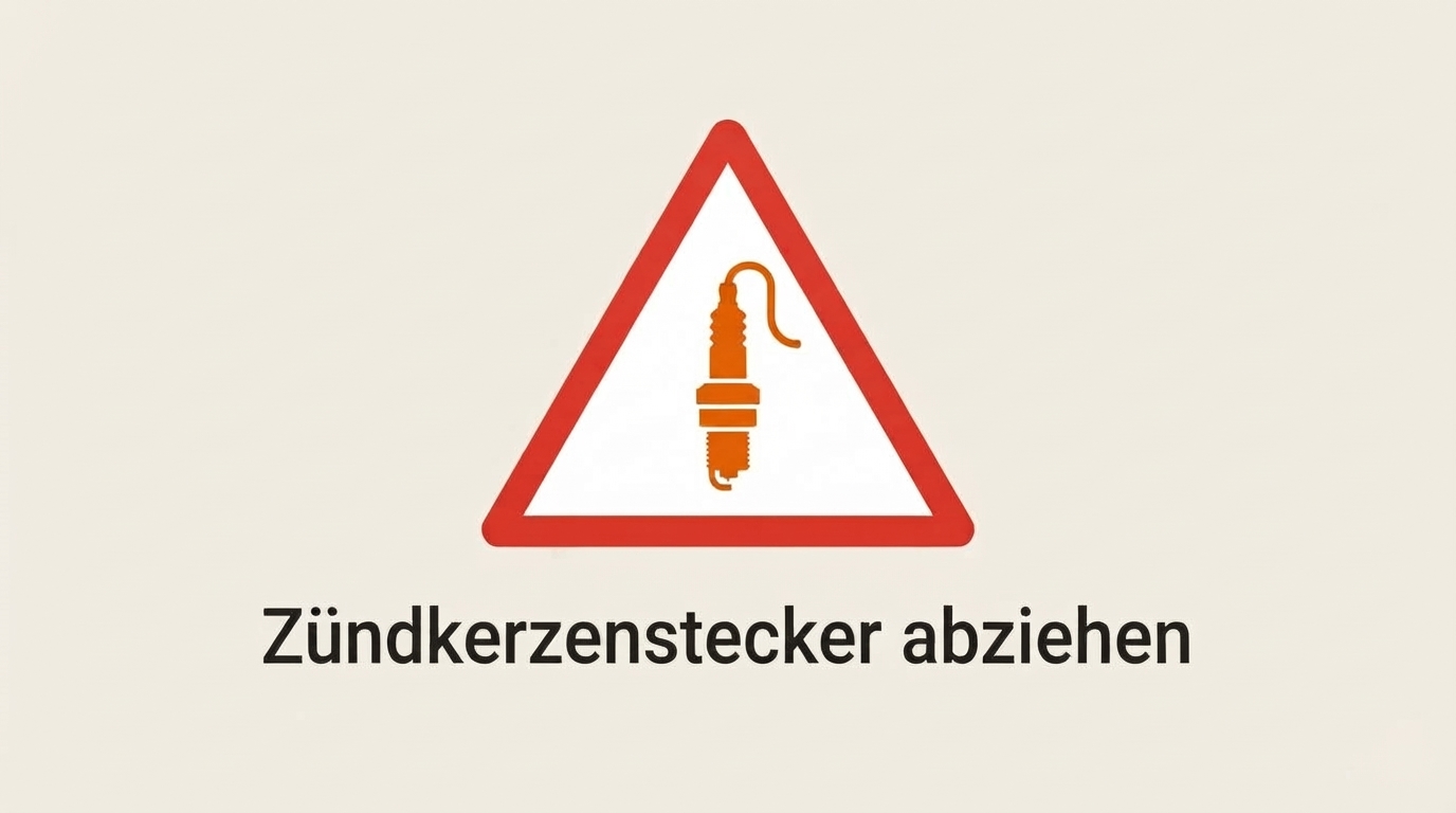 Warnsymbol: vor Reparatur Zündkerzenstecker abziehen