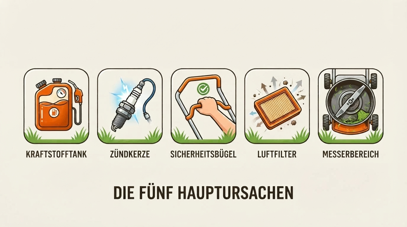 Zusammenfassung der wichtigsten Schritte bei Rasenmäher-Startproblemen